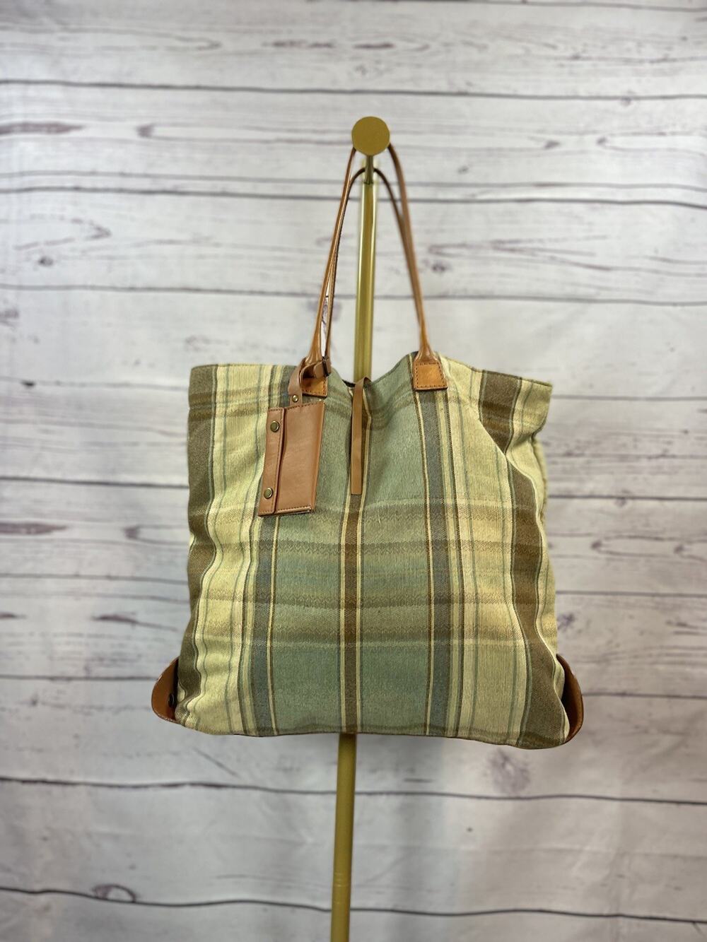 Hartmann Canvas Leather Tote Bag Plaid Travel Tote Carryall Shoulder Bag